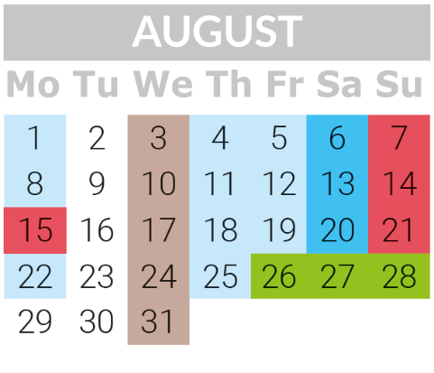 Calendrier départs août 2021