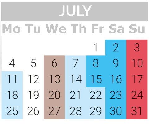 Calendrier départs juillet 2021