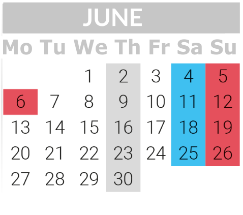 Calendrier départs juin 2021