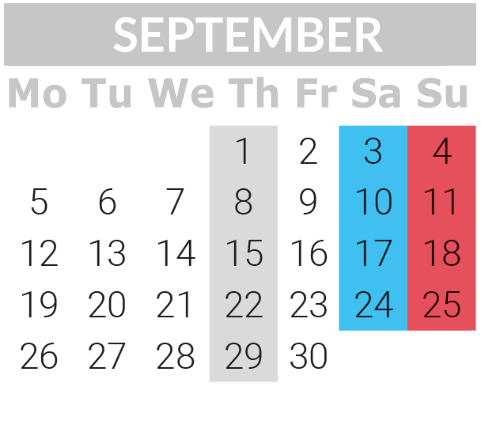 Calendrier départs septembre et octobre 2021