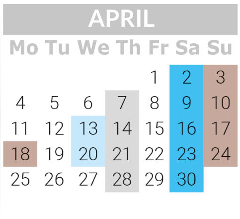 Calendrier La Luce 2022 avril